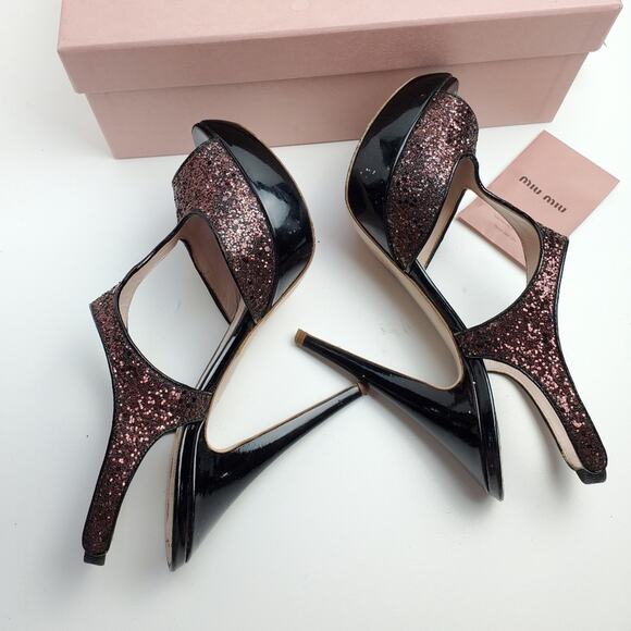 Miu Miu Patent Leather Purple Glitter Platform High Heel Shoes - Picture 9 of 15